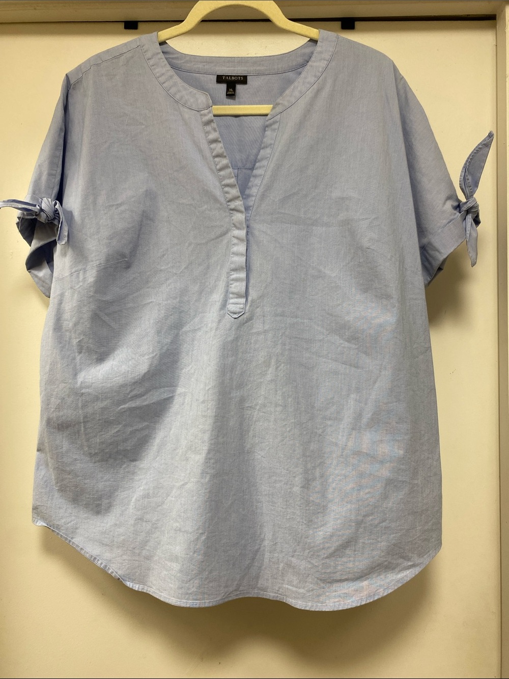 Talbots Pale Blue Cotton Split-Neck Tie-Sleeve Tunic